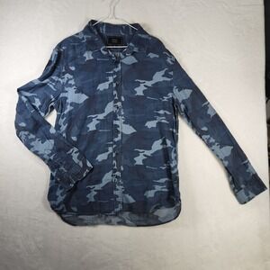 Morse Code‎ Men's XL Blue Camouflage Print Long Sleeve Button Down Shirt